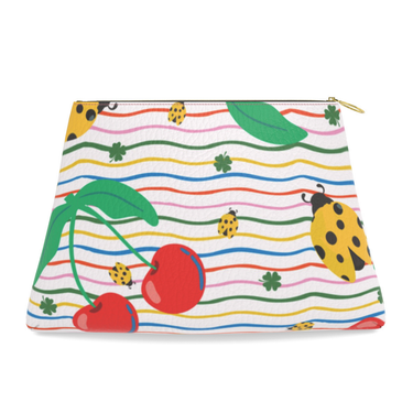 Roomy Leather Tile Bag / Clutch- LUCKY CHERRY