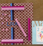 Fait à Main L'Été Indien Voyage mahjong mat, handpainted basketweave check in brown and blush