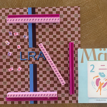 Fait à Main L'Été Indien Voyage mahjong mat, handpainted basketweave check in brown and blush